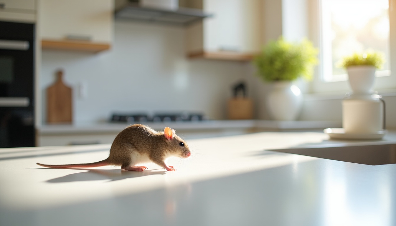 Spotless modern kitchen counter after professional rodent control service, showing clean surfaces and pest-free environment